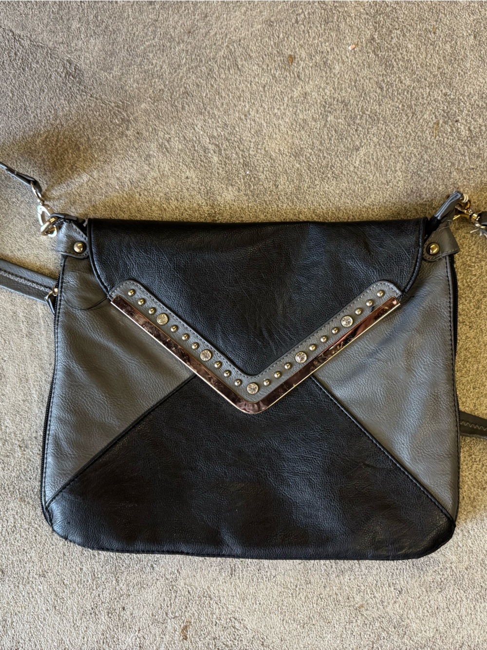 Women's Two-Tone Black & Gray Studded Crossbody Bag